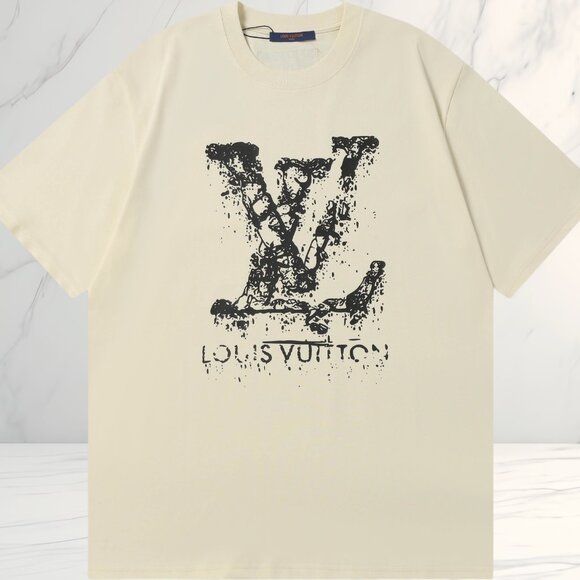 Louis Vuitton Distressed Logo T-Shirt in Cream - Picture 1 of 9